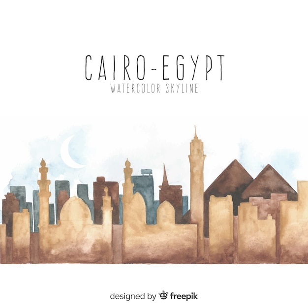 Free vector cairo skyline background in watercolor style