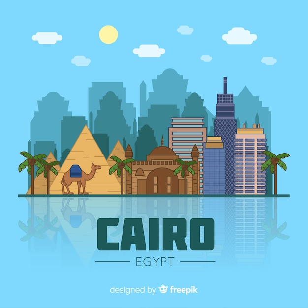 Composizione skyline del cairo con design piatto