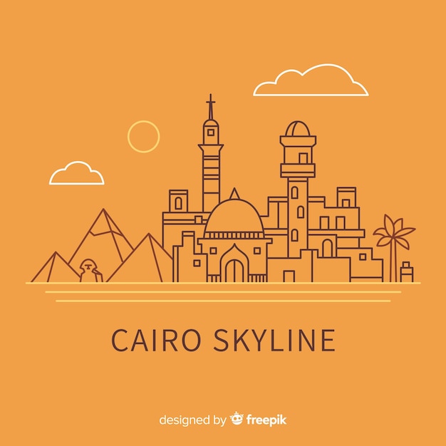 Free vector cairo skyline composition with lineal style