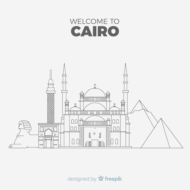 Free vector cairo skyline composition with lineal style
