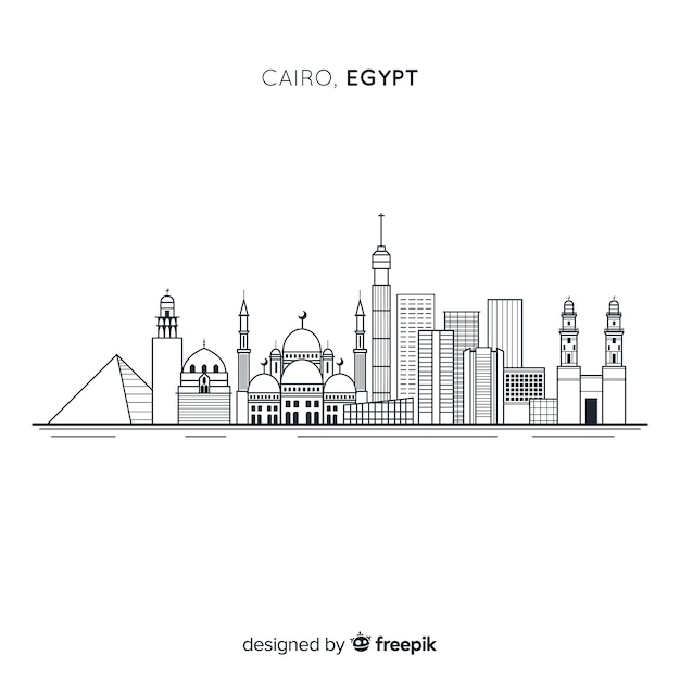 Composizione skyline del cairo con stile lineare