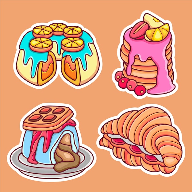 Cake and Bakery Sticker Icons Hand Drawn Coloring Vector