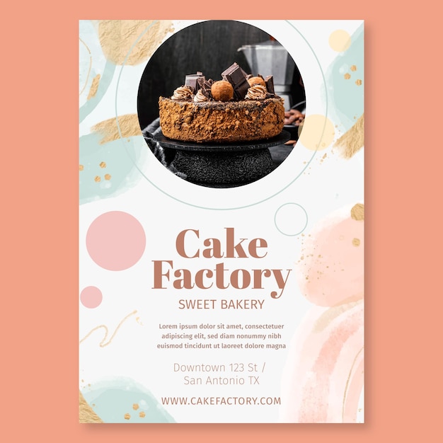 Бесплатное векторное изображение Шаблон плаката фабрики тортов