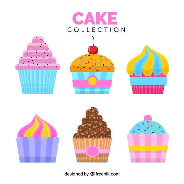 Cakes collection in flat style