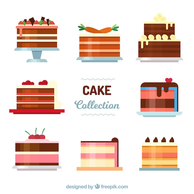 Free vector cakes collection in flat style