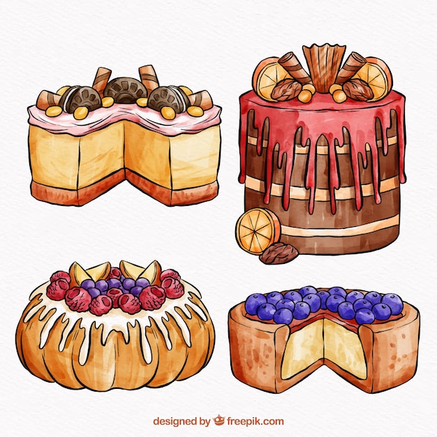 Free vector cakes collection in watercolor style