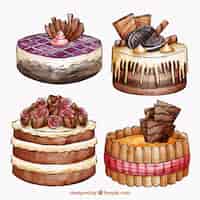 Free vector cakes collection in watercolor style