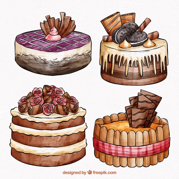 Cakes collection in watercolor style