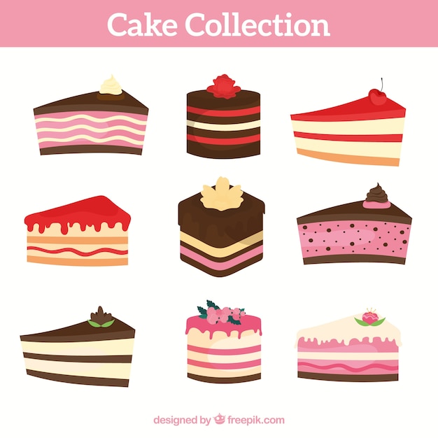 Cakes and sweets collection in flat style