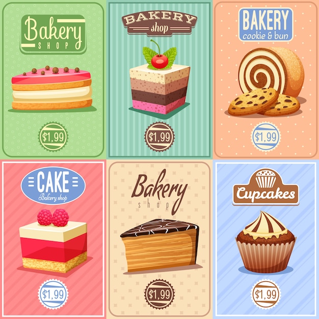 Free vector cakes and sweets mini posters collection