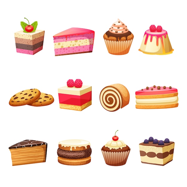 Free vector cakes and sweets set