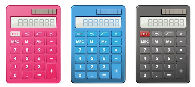 Calculators in three different colors