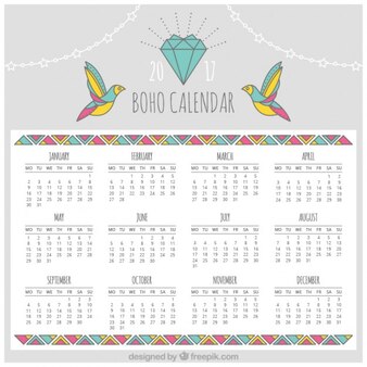 Calendar 2017 in boho style