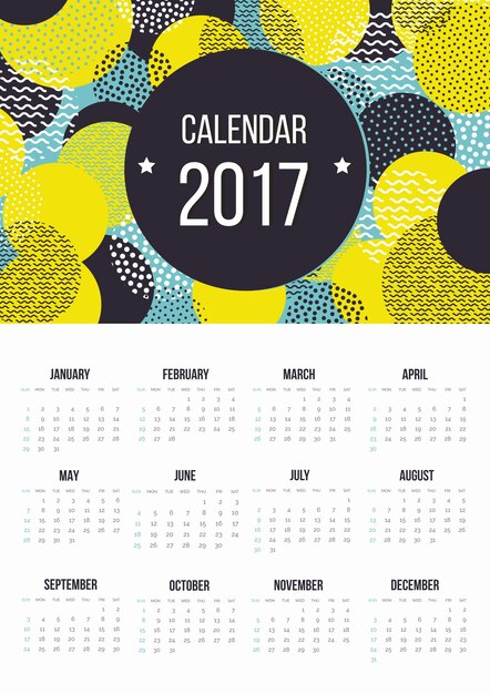 Calendar 2017 with colorful circles