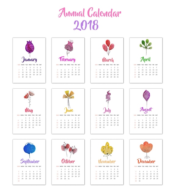 Calendar 2018 floral design