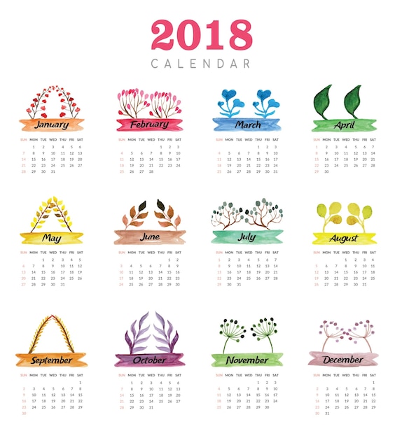 Calendar 2018 leaves design