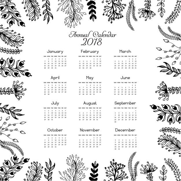 Calendar 2018 leaves design