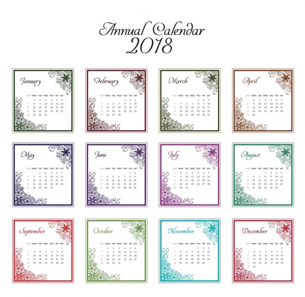 Calendario 2018 design ornamentale