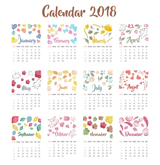 カレンダー2018水彩デザイン