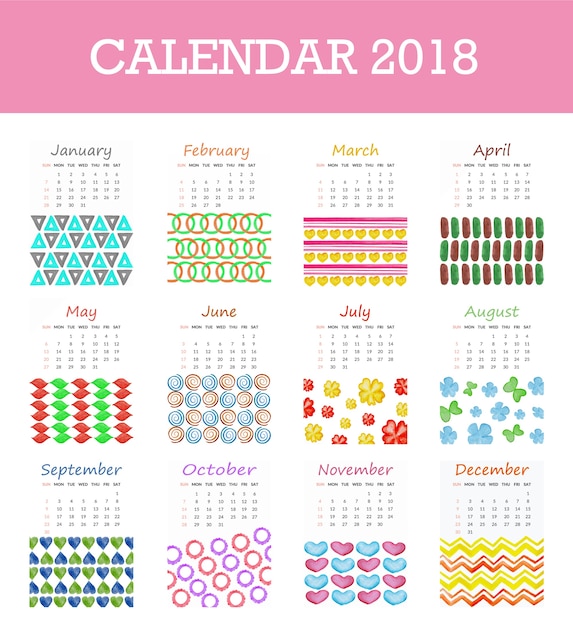 異なる形のカレンダー2018