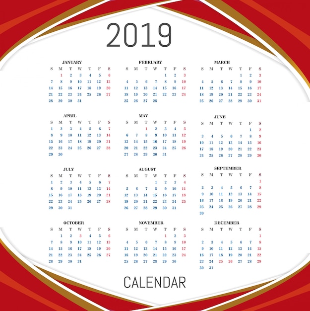 Calendario per il vettore di sfondo 2019