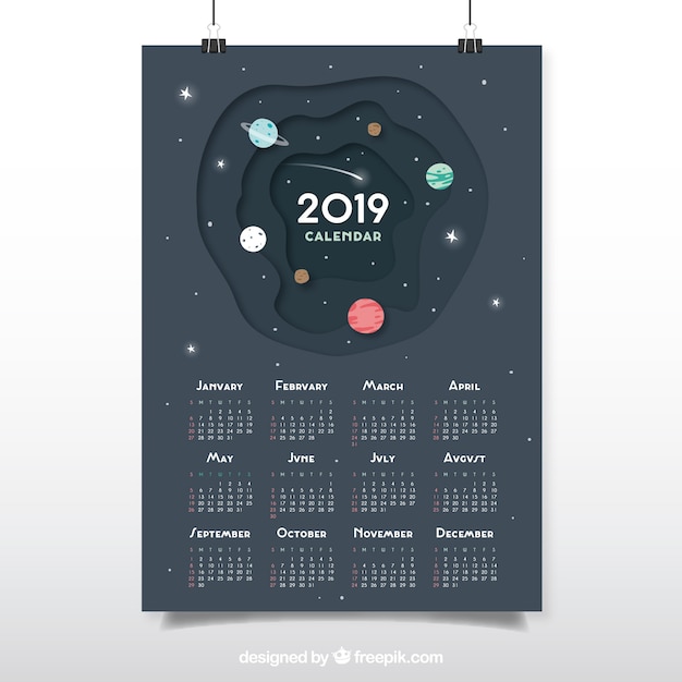Free vector calendar for 2019 in flat design