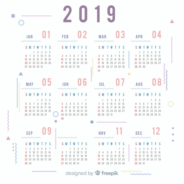 Free vector calendar 2019