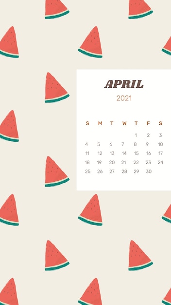 Modello di calendario 2021 aprile con sfondo carino anguria