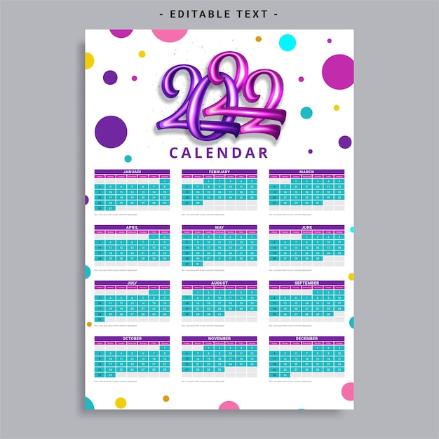 Calendar 2022 week start sunday corporate design planner template