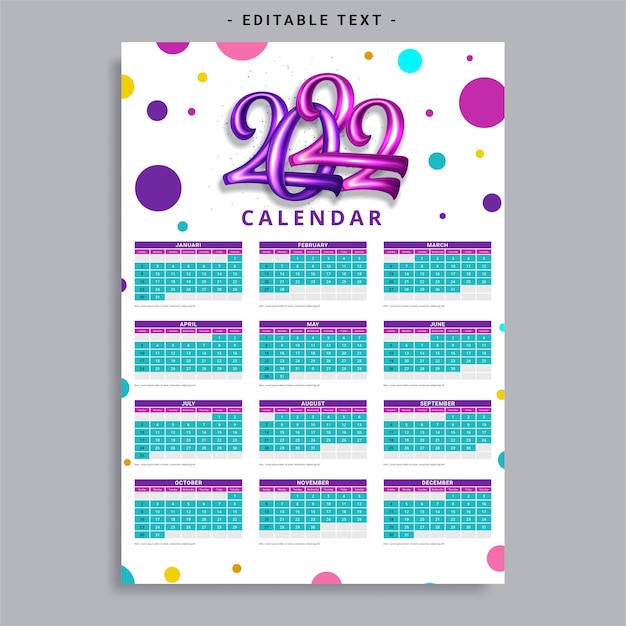 Календарь 2022, начало недели, воскресенье, корпоративный дизайн, шаблон планировщика