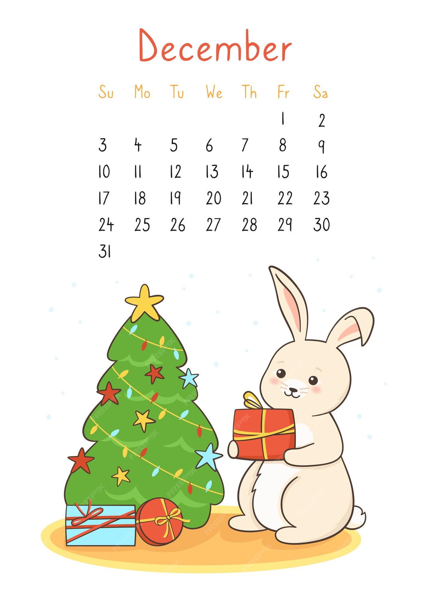 Premium Vector Calendar 2023 rabbit calendar page december planner