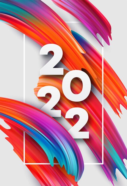 다채로운 추상적인 색 페인트 브러시 획 배경에 달력 헤더 2022 번호. 2022년 새해 복 많이 받으세요 화려한 배경입니다. 벡터 일러스트 레이 션 EPS10