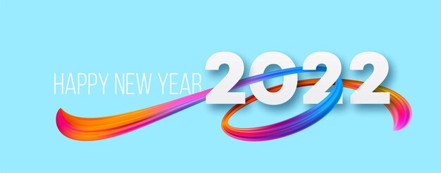 Число заголовка 2022 календаря на фоне мазков кистью красочных абстрактных цветов. С новым годом 2022 красочный фон. Векторная иллюстрация Eps10
