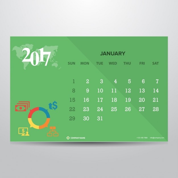 Modello del calendario per gennaio 2017