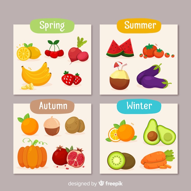 無料ベクター 季節の野菜や果物のカレンダー