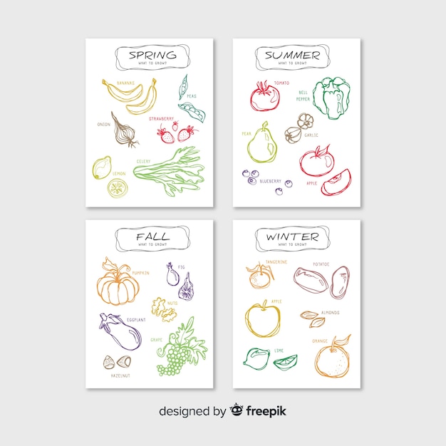 Free vector calendar of seasonal vegetables and fruits