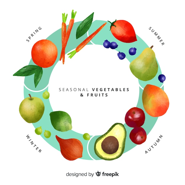 Free vector calendar of seasonal vegetables and fruits