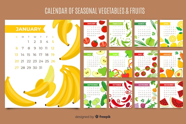 Calendar of seasonal vegetables and fruits