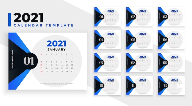 Modello di calendario con forme geometriche blu