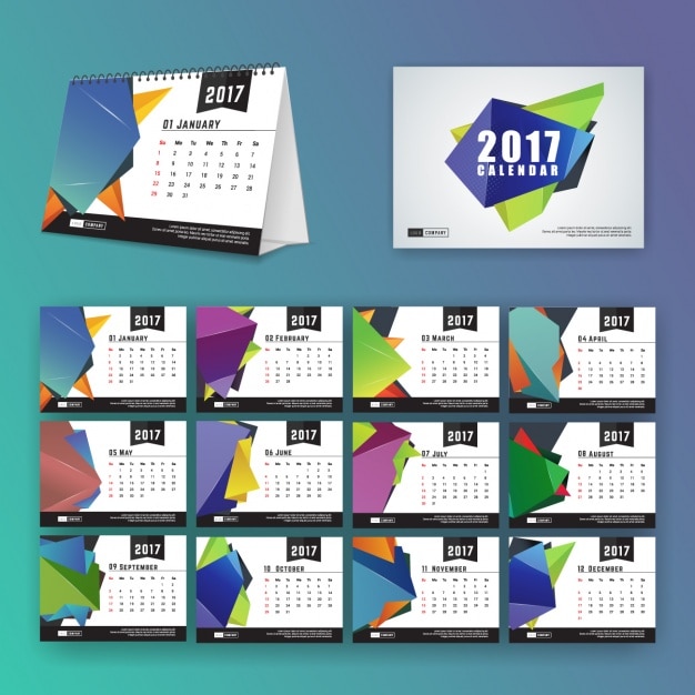 Calendar template with polygonal shapes