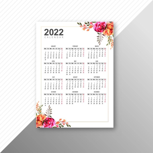 꽃 디자인에 대 한 Calendar2022 브로셔 템플릿