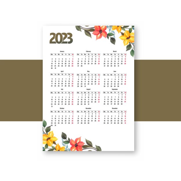 무료 벡터 꽃 디자인에 대 한 calendar2023 브로셔 템플릿