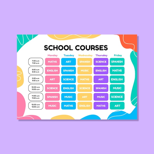 Calendario de cursos escolares coloridos