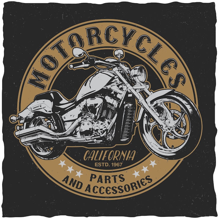 Free Vector california motorcycles parts and accessories poster for t-shirt on the black 
