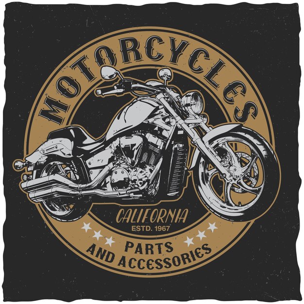 California motorcycles parts and accessories poster for t-shirt on the black 