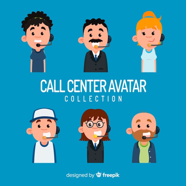 Call center agente collezione avatar con design piatto