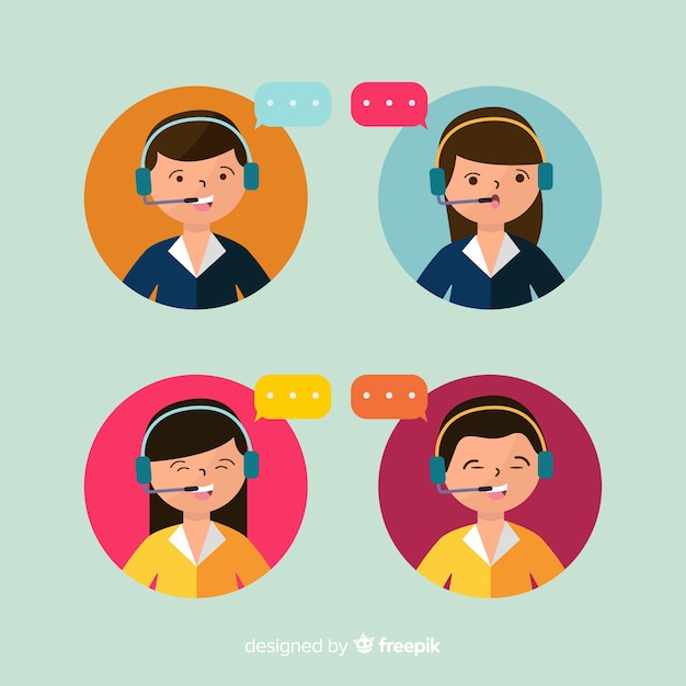 Call center agent avatar collection with flat design