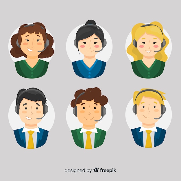 Call center agent avatar collection with flat design