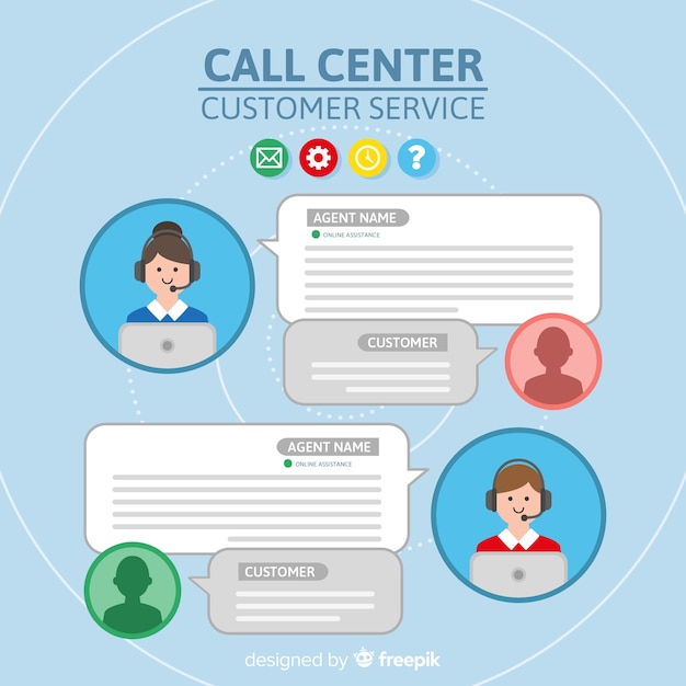 Call center agent avatar collection with flat design