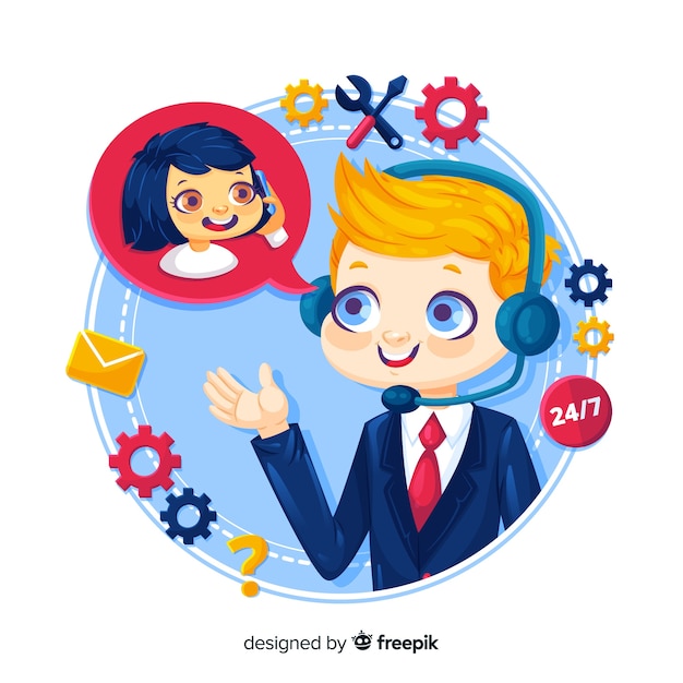 Call center agent design in flat style